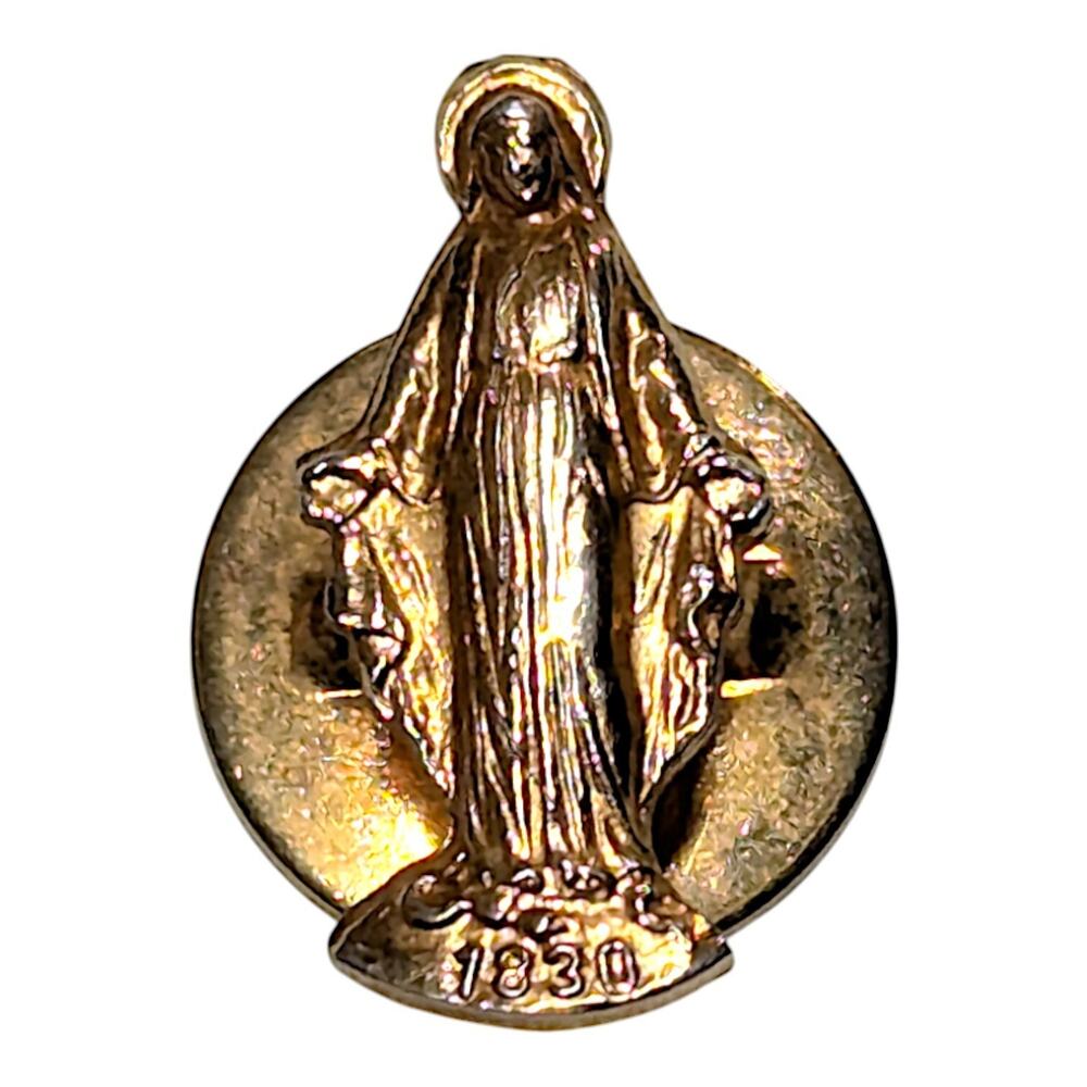 Holy Virgin Mary Mother of God Vintage Gold Tone Collar Button Stud